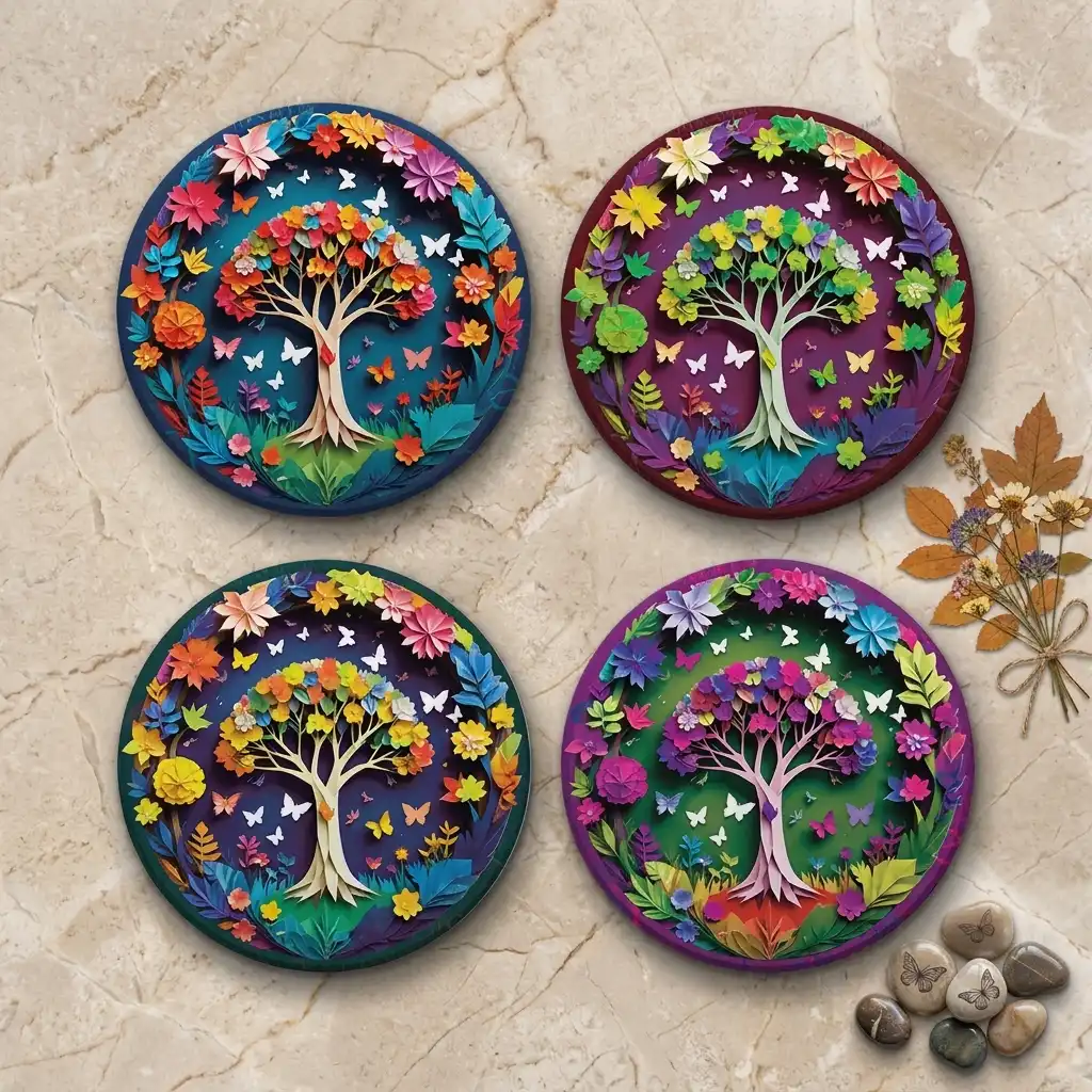 Tree_of_Life-A-CRMC-Coaster-RND-No4mat-38-1mai Tree of Life | Round Tile Coasters - Image 1