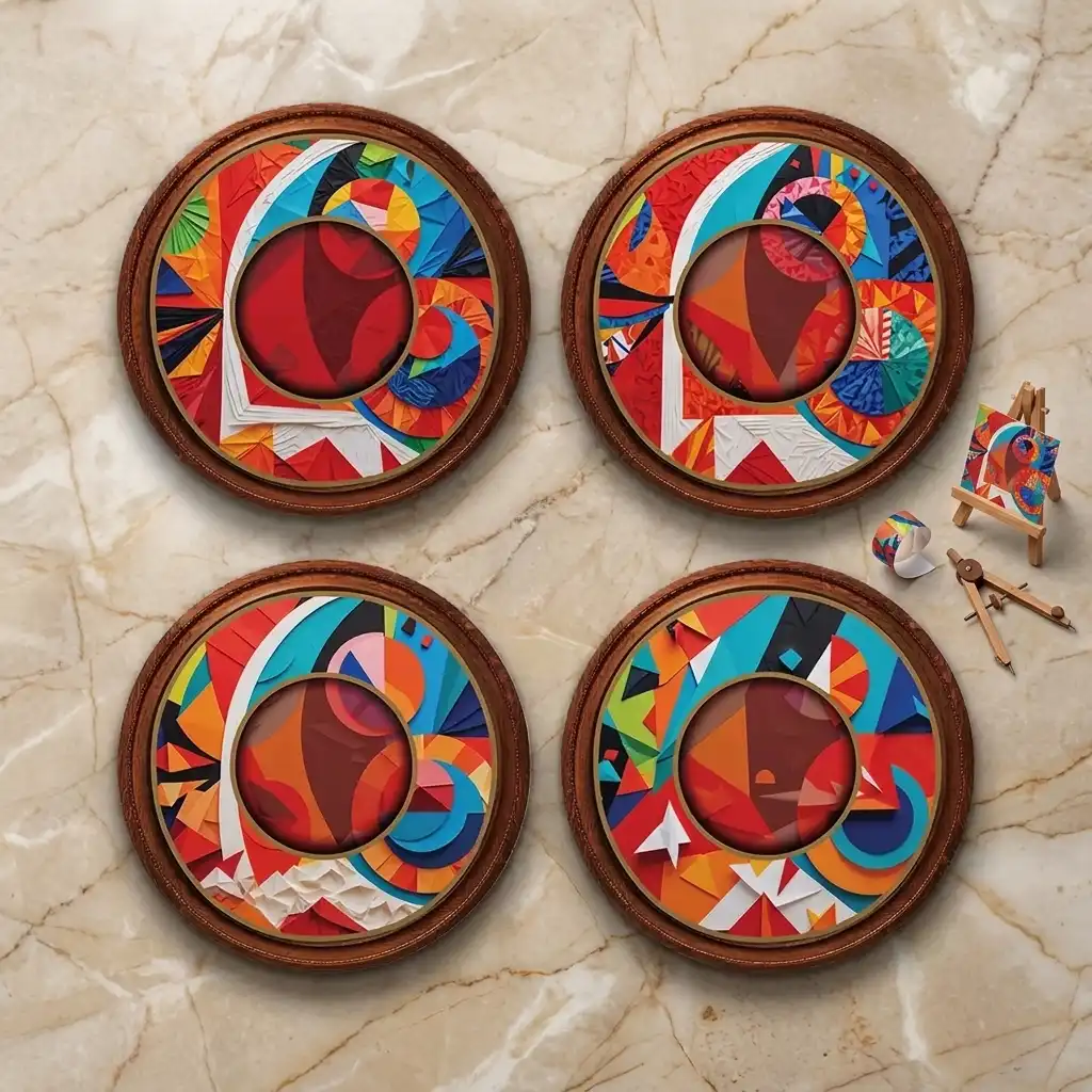 Vibrant_Papercut_Design-A-CRMC-Coaster-RND-No4mat-47-1mai Vibrant Papercut Design | Round Tile Coasters - Image 1