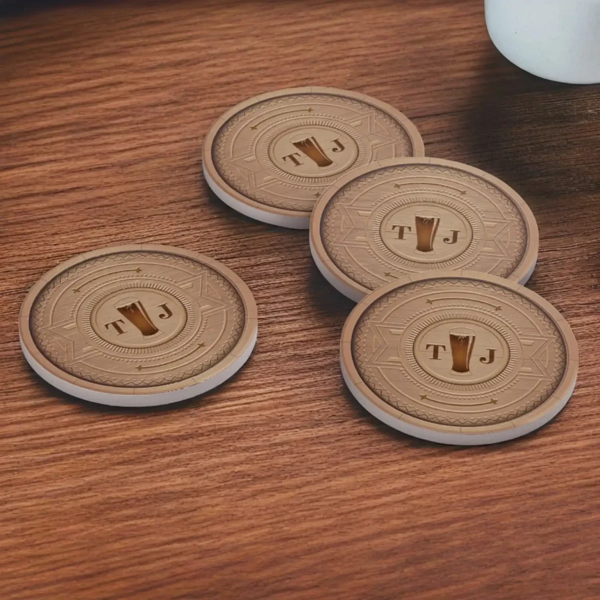 Wooden Barrel (Custom Initials) | Round Tile Coasters - Image 4