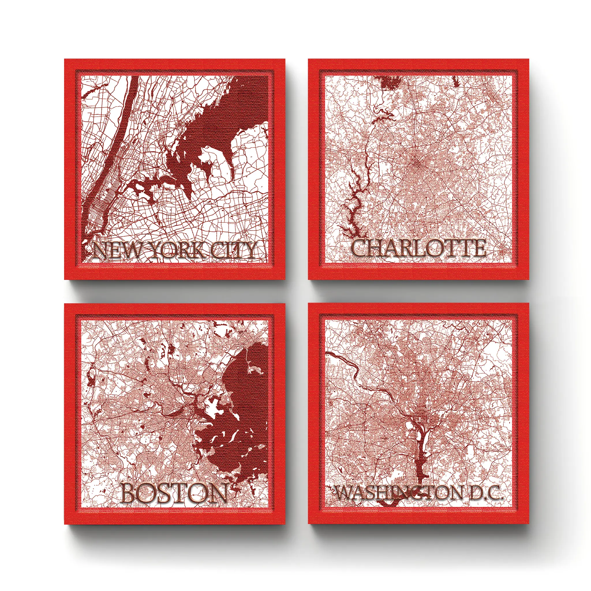 US Cities & States Map v.1-New York City-A-CRMC-Coaster-SQ-No4mat-74-1mai US States & Cities Map v.1 | Square Tile Coasters - Image 1