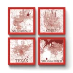 US States & Cities Map v.2 | Square Tile Coasters