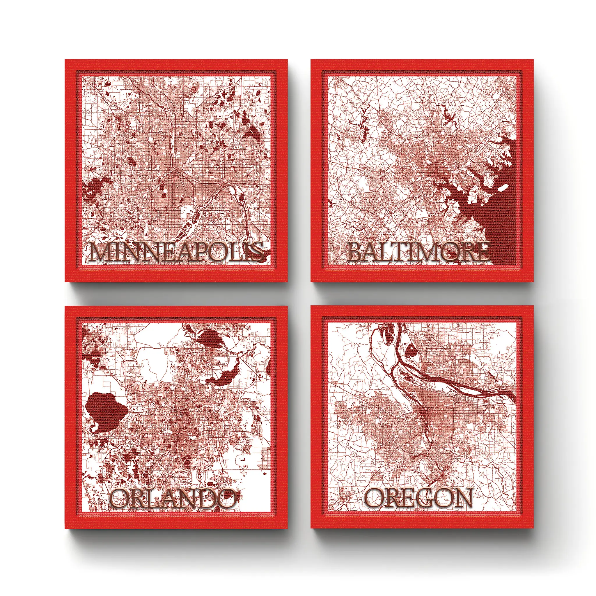 US Cities & States Map v.3-Minneapolis-A-CRMC-Coaster-SQ-No4mat-76-1mai US States & Cities Map v.3 | Square Tile Coasters - Image 1
